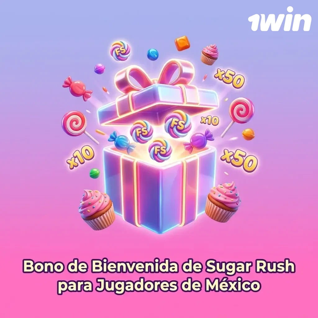Bono de bienvenida 600% en 1win para jugadores de México aplicable a Sugar Rush tragamonedas