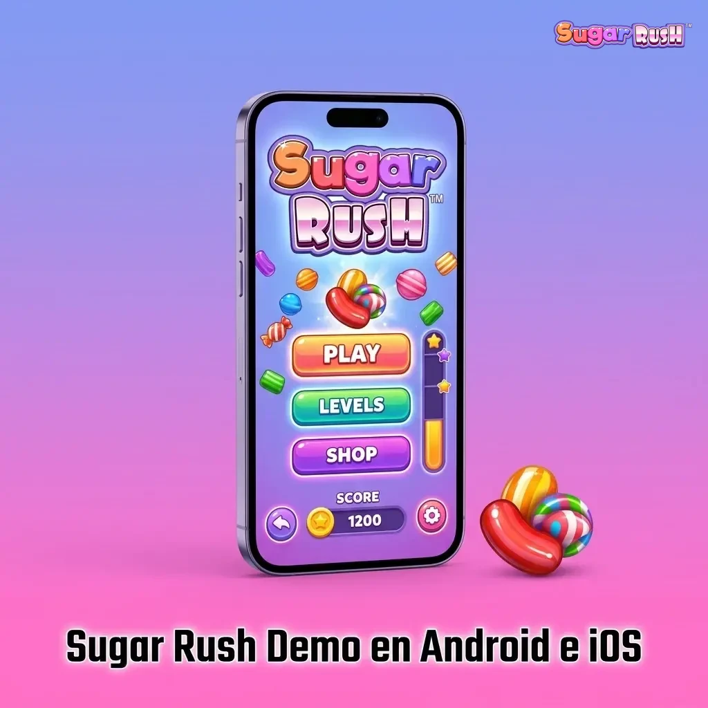 Sugar Rush demo disponible en apps de casino para Android e iOS con gráficos y botones optimizados para móvil