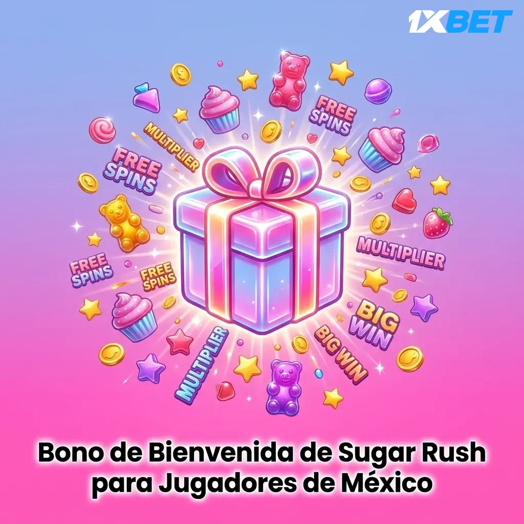 Bono de bienvenida 1xbet para Sugar Rush: hasta 40,000 MXN + giros gratis para jugadores de México