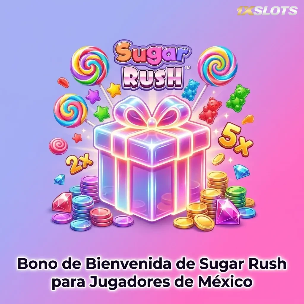 Bono de bienvenida 1xSlots para Sugar Rush: hasta 39,000 MXN y giros gratis en 4 depósitos para México
