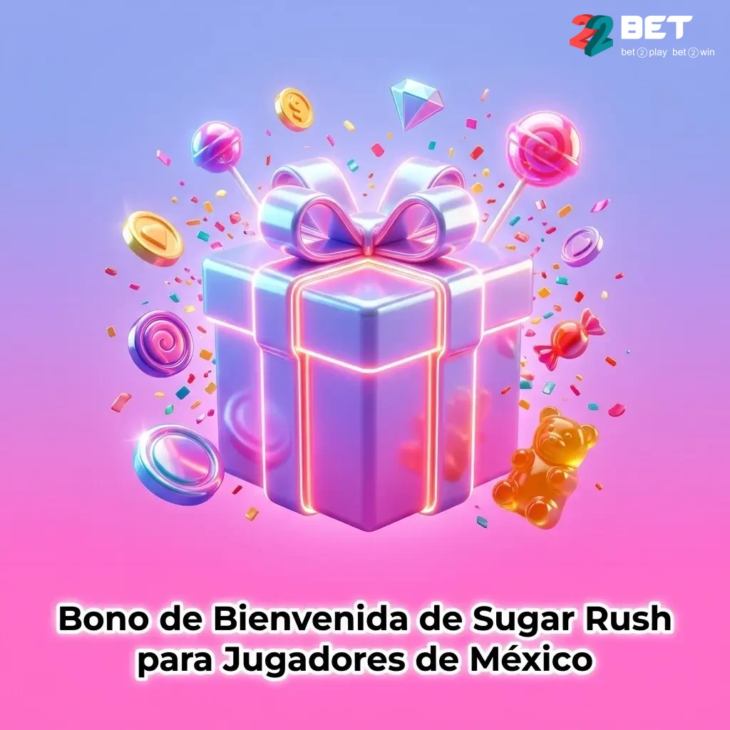 Bono de bienvenida 22bet para Sugar Rush: hasta 27,400 MXN y 150 giros gratis para jugadores de México