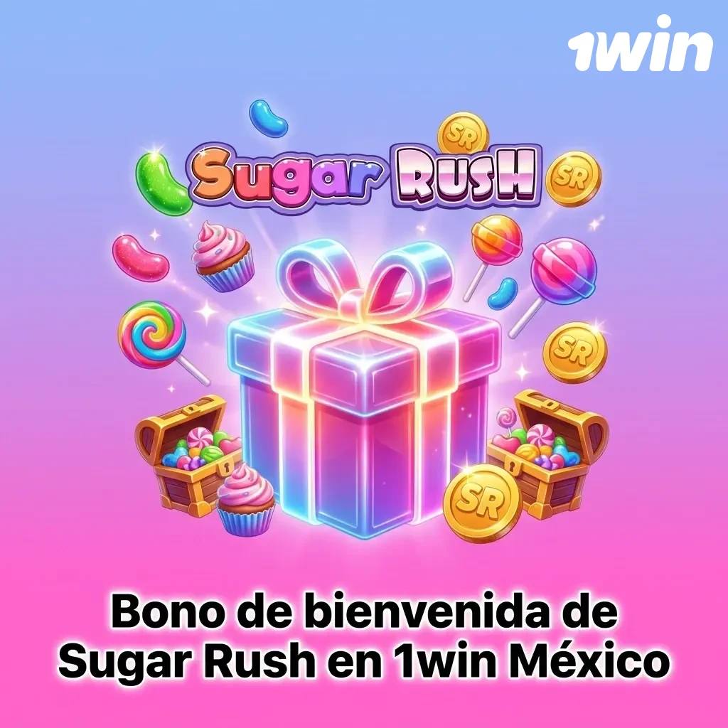 Bono de bienvenida 600% en 1win México para jugar Sugar Rush con depósito mínimo y requisitos de apuesta