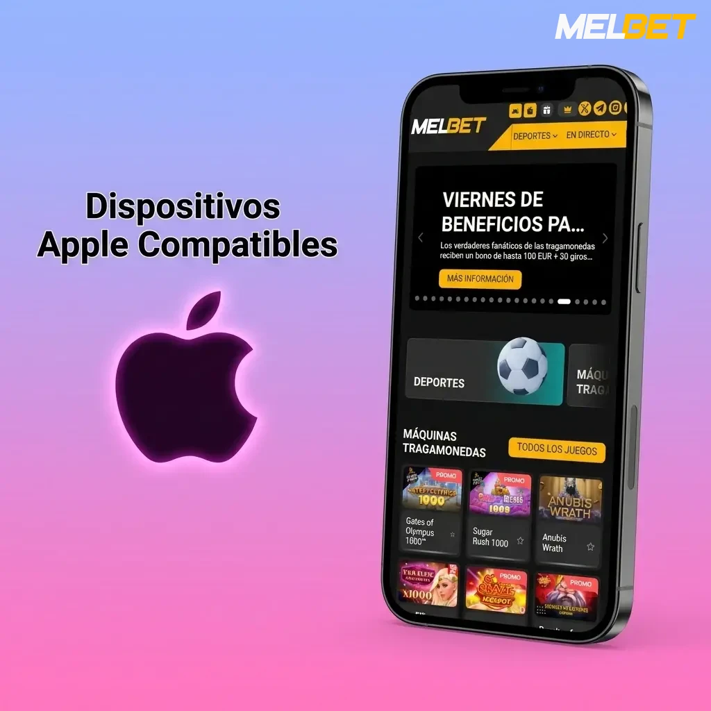 Dispositivos Apple compatibles con la PWA de Melbet: iPhone SE, 11, 12, 13, 14, 15 e iPad con iOS 12 o superior