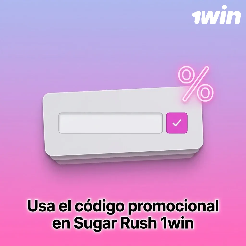 Jugador ingresando código promocional 1WINBONUS en Sugar Rush 1win para obtener bonos adicionales