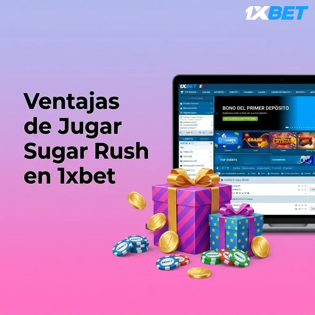 Ventajas de jugar Sugar Rush en 1xbet: RTP 96.50%, demo gratis, bono hasta 40,000 MXN y soporte 24/7