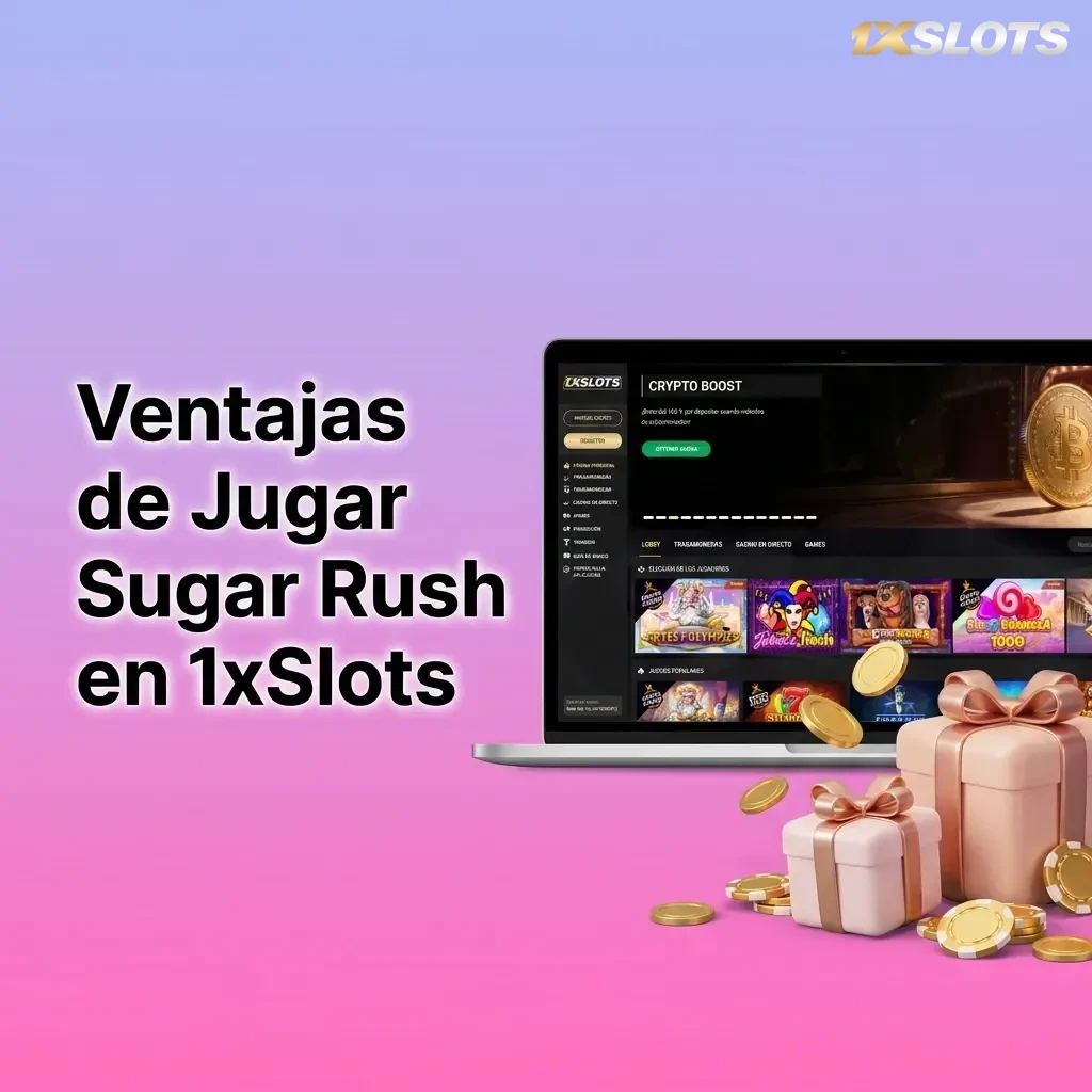 Ventajas de jugar Sugar Rush en 1xSlots: RTP 96.50%, demo gratis, bonos, soporte 24/7 y pagos en pesos mexicanos.